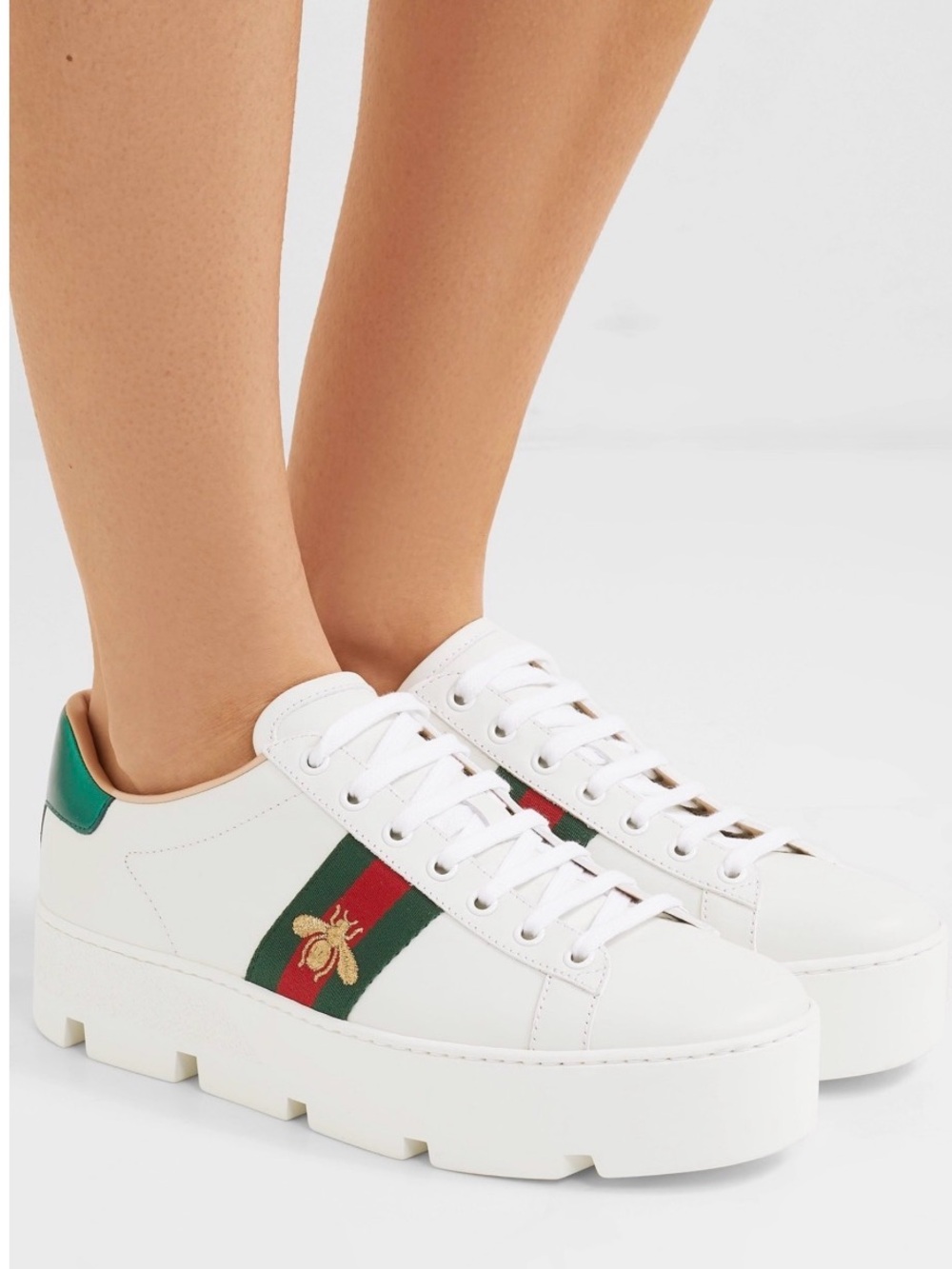 Gucci Ace embroidered leather platform sneakers White